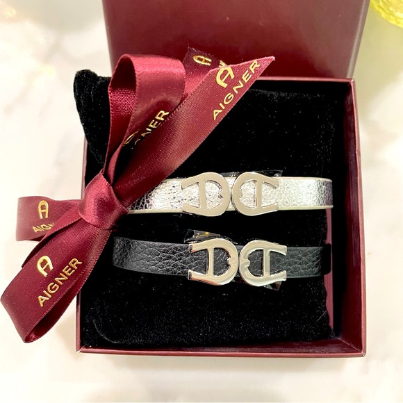 NEW ETIENNE AIGNER Togo Leather Double Tour Logo Bracelet - Picture 10 of 16